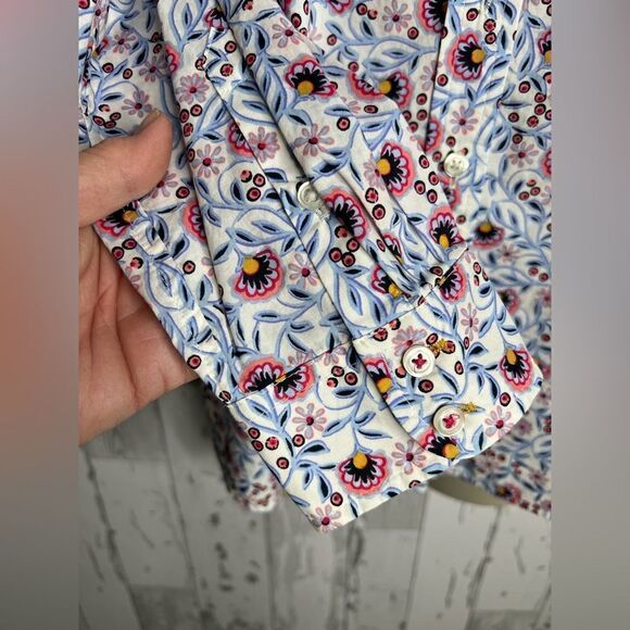 Talbots Petites Blouse Colorful Floral Print Long Sleeve Button Up Top Size S SP - Picture 6 of 11